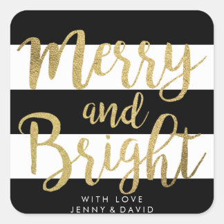 Sticker Carré Bande noire et blanche "Joyeux et lumineux" cadeau