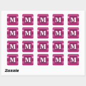 Sticker Carré Bandes de monogramme fuchsia (Feuille)