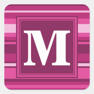 Sticker Carré Bandes de monogramme fuchsia