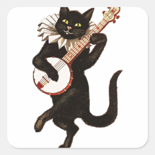 Sticker Carré Banjo de chat vintage (Devant)
