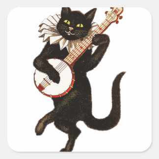 Sticker Carré Banjo de chat vintage