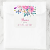 Sticker Carré Baptême de baptême rose floral (Sac)