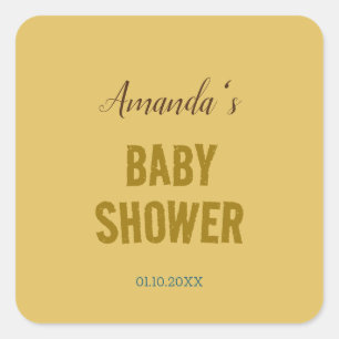 Sticker Carré Baptême de bébé minimaliste moderne de couleur or