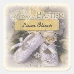 Sticker Carré Baptême de bébé Neutre, Nom personnalisable, Li