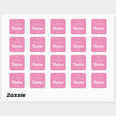 Sticker Carré Baptême de fille rose (Feuille)