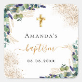 Sticker Carré Baptême eucalyptus parties scintillant de verdure  (Devant)