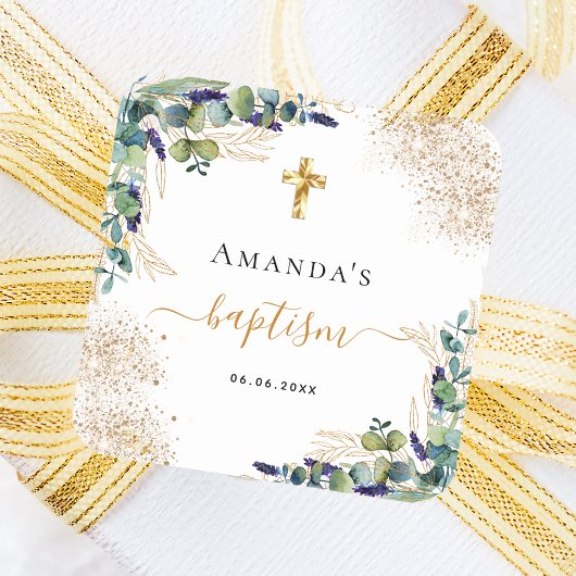 Sticker Carré Baptême eucalyptus parties scintillant de verdure 