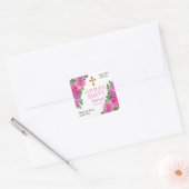 Sticker Carré Baptême | Fille rose Rose d'aquarelle | Croix (Enveloppe)