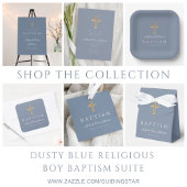 Sticker Carré Baptême moderne Dusty Blue Religion Croix Boy Bapt