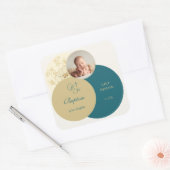 Sticker Carré Baptême turquoise d'or (Enveloppe)