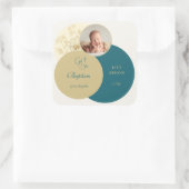 Sticker Carré Baptême turquoise d'or (Sac)