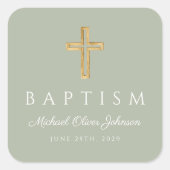Sticker Carré Baptême vert Croix Sage Religieux (Devant)