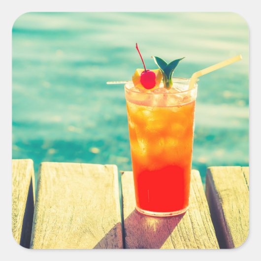 Sticker Carré Bar de piscine à coucher de soleil rétro (Devant)