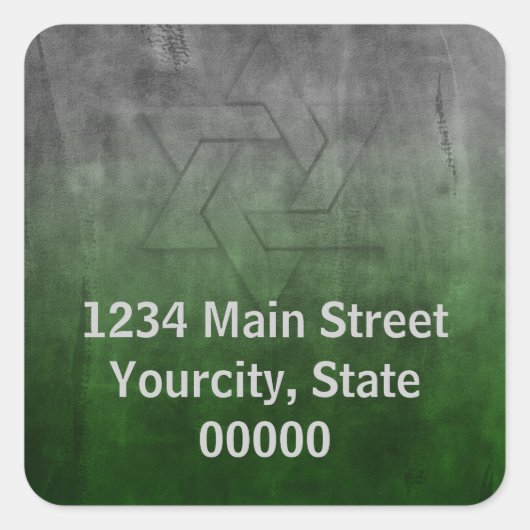 Sticker Carré Bar Mitzvah Grunge Green Return Adresse Seal (Devant)