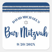 Sticker Carré Bar Mitzvah Modern Navy Blue Silver Tallit Script (Devant)