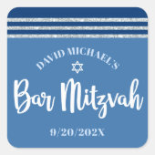 Sticker Carré Bar Mitzvah moderne Silver Blue Tallit Bold Script (Devant)