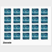 Sticker Carré Bar Mitzvah Moderne Turquoise Ombre Agate Script (Feuille)