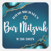 Sticker Carré Bar Mitzvah Moderne Turquoise Ombre Agate Script (Devant)