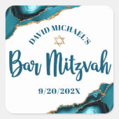 Sticker Carré Bar Mitzvah Simple moderne Turquoise Agate Script (Devant)
