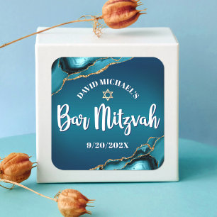 Sticker Carré Bar Mitzvah Turquoise Moderne Ombré Agate Script