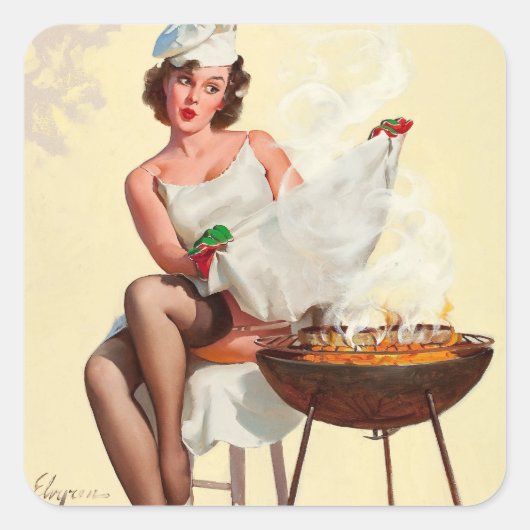 Sticker Carré Barbecue Pin-Up Girl (Devant)