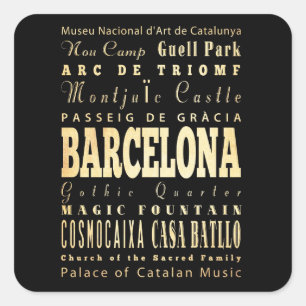 Sticker Carré Barcelone Ville d'Espagne Typographie Art