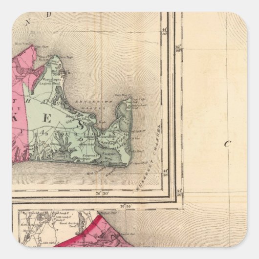 Sticker Carré Barnstable, Dukes, Nantucket comtés (Devant)