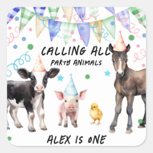 Sticker Carré Barnyard Farm Animaux 1er anniversaire