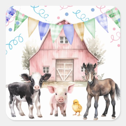 Sticker Carré Barnyard Farm Animaux 1er anniversaire (Devant)