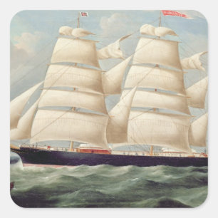 Sticker Carré Barque Clipper 'Clendovey' (huile sur toile)