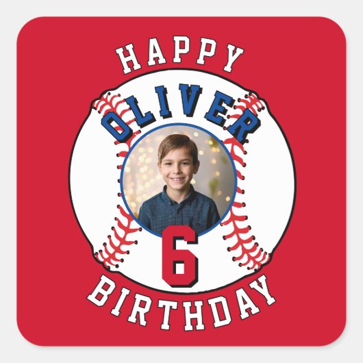 Sticker Carré Baseball Ball Kids Photo Anniversaire (Devant)