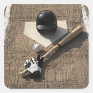 Sticker Carré Baseball, batte, gants de batte et baseball