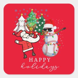 Sticker Carré Baseball Joyeux Noël avec balle et Père Noël