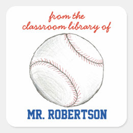 Sticker Carré Baseball personalized teacher gift bookplate