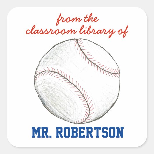 Sticker Carré Baseball personalized teacher gift bookplate (Devant)