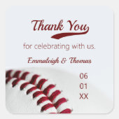 Sticker Carré Baseball Thème Mariage Favoriser Merci (Devant)