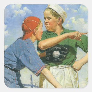 Sticker Carré Baseball Vintage, Enfants, Garçons Jouant aux Spor