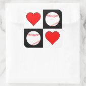 Sticker Carré Baseballs & Coeurs Motif de baseball (Sac)