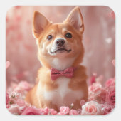 Sticker Carré Basenji avec Rose - Saint Valentin (Devant)