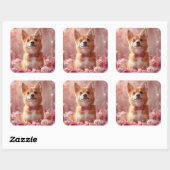 Sticker Carré Basenji avec Rose - Saint Valentin (Feuille)