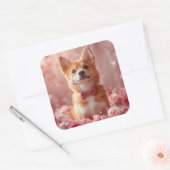 Sticker Carré Basenji avec Rose - Saint Valentin (Enveloppe)