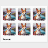 Sticker Carré Basenji Chien sur une pagaie : une aventure Pittor (Feuille)