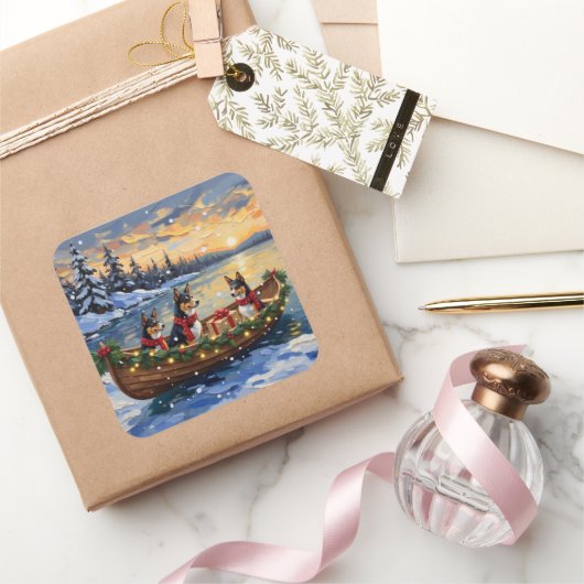 Sticker Carré Basenji Christmas Boat Holiday (Cadeaux)