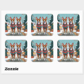 Sticker Carré Basenji Dogs Christmas Snow Holiday (Feuille)