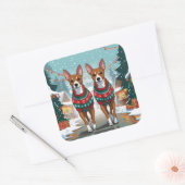 Sticker Carré Basenji Dogs Christmas Snow Holiday (Enveloppe)
