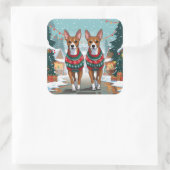 Sticker Carré Basenji Dogs Christmas Snow Holiday (Sac)
