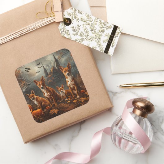 Sticker Carré Basenji Halloween Chien De Nuit Délice (Cadeaux)