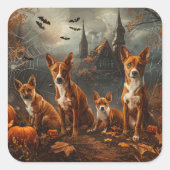 Sticker Carré Basenji Halloween Chien De Nuit Délice (Devant)