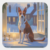 Sticker Carré Basenji With Christmas Lights Holiday (Devant)