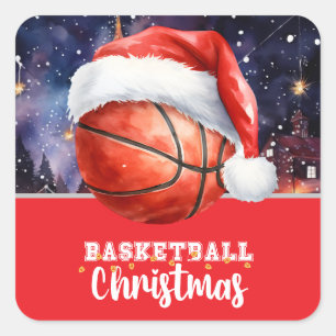 Sticker Carré Basket avec chapeau de Père Noël